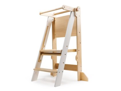 Skládací učící věž rostoucí 2v1 - přírodní/bíla s tabulí