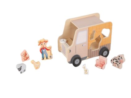 Dřevěné autíčko 2v1 se zvířátky - Jeep + vkládačka