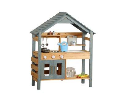 Dřevěná dětská kuchyňka s šedými detaily