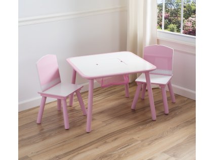 Designový dřevěný malovaný stolek se židličkami je vhodným doplňkem do dívčího pokoje i jídelny.