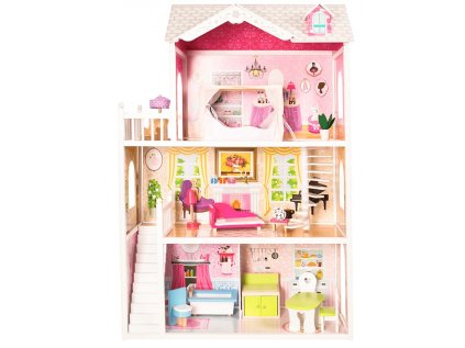 Dřevěný domeček pro panenky Barbie a její kamarádky podobných rozměrů