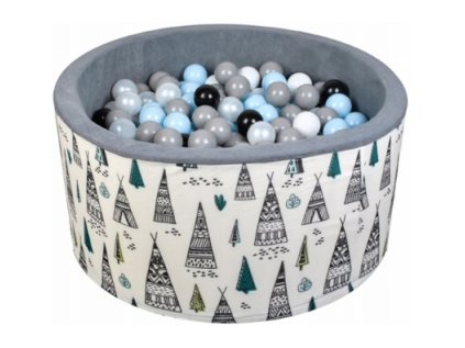 Moderní dětský suchý bazének 90x40cm s 200 míčky s motivem teepee stanů