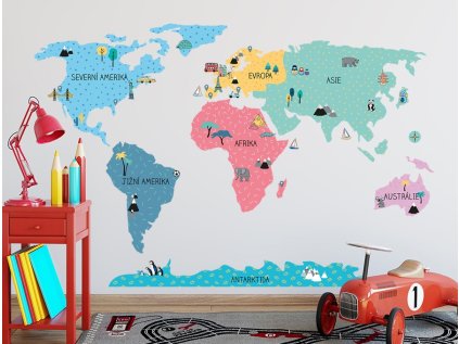 nálepka mapa světa modrá