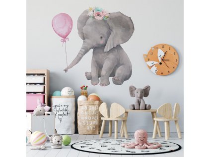 dětská nálepka na zeď slon s balónkem