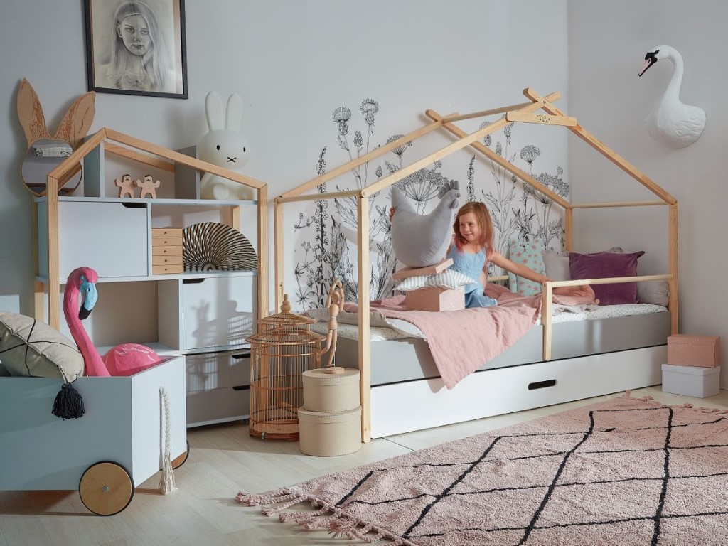 Bellamy Dětská knihovna, regál – domeček barva: růžová