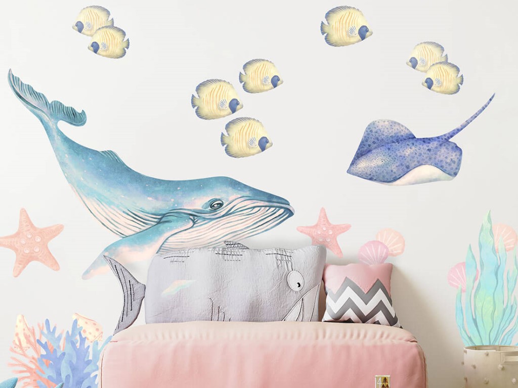 Pastelowe Love Samolepky na zeď – Zvířátka z oceánů I