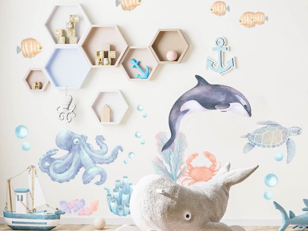 Pastelowe Love Samolepky na zeď – Zvířátka z oceánů II