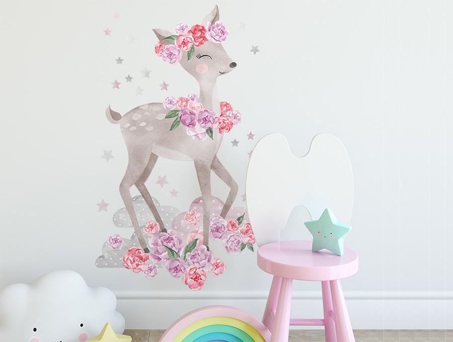 Pastelowe Love Nálepka na zeď – srnka v růžích barva: Modrá