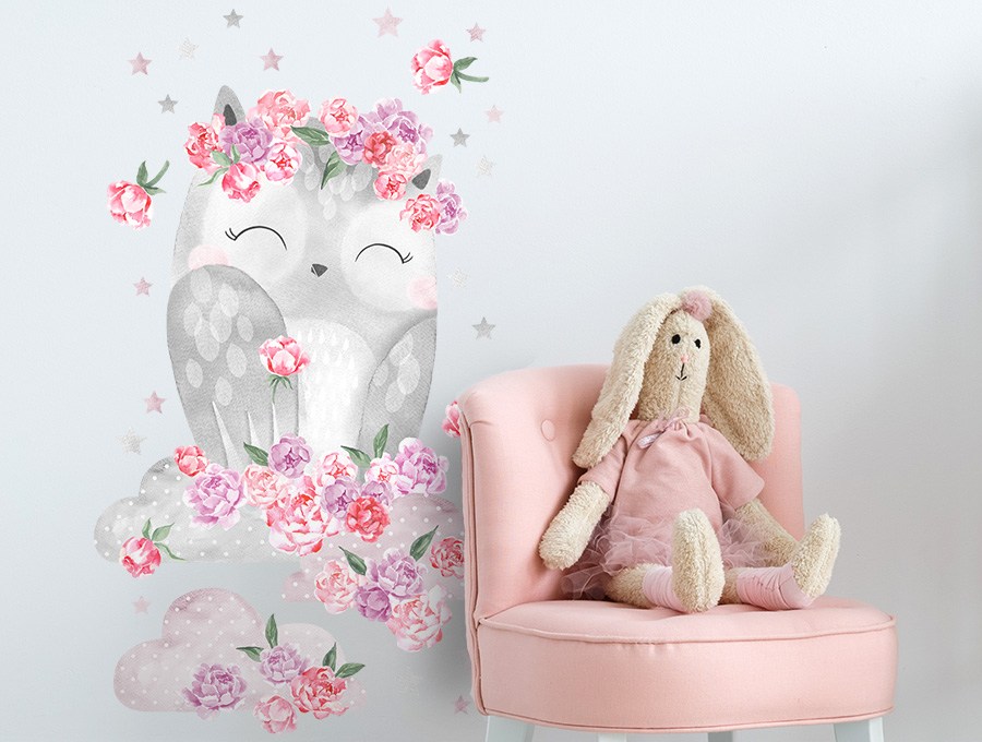 Pastelowe Love Nálepka na zeď – zvířátka – spící sova barva: Modrá