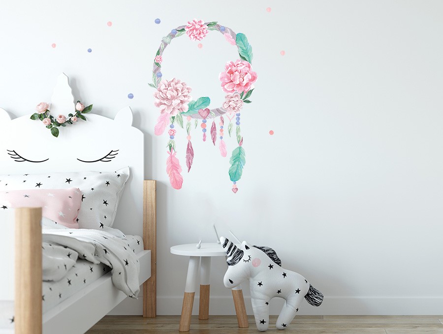 Pastelowe Love Nálepka na zeď – lapač snů růžový Velikost: malá