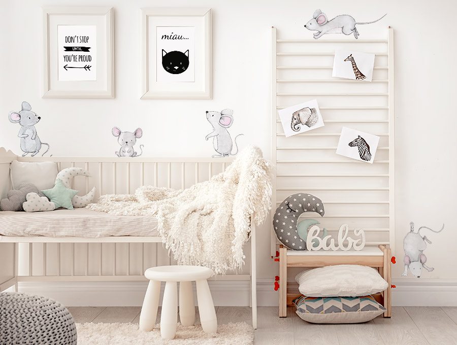 Pastelowe Love Nálepka na zeď – zvířátka – myší rodinka