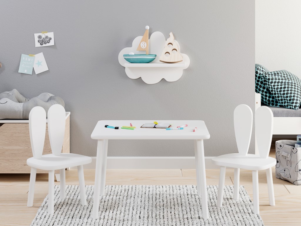 ELIS DESIGN Dětský stolek a židle Zaječí ouška – bílá