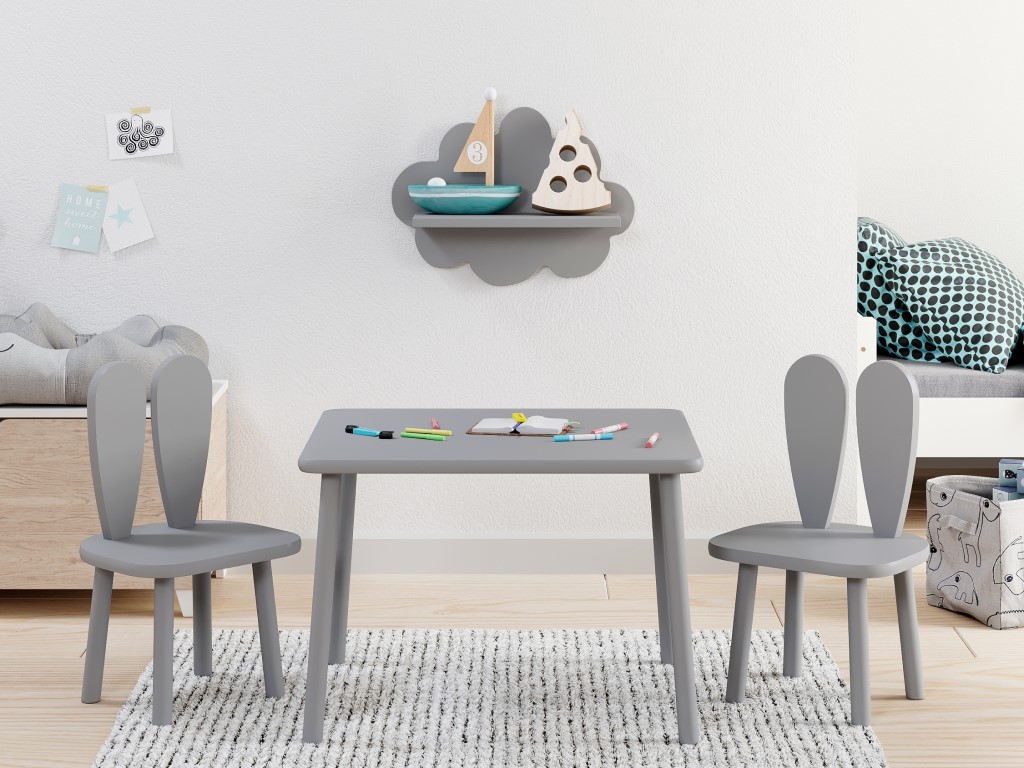 ELIS DESIGN Dětský stolek a židle Zaječí ouška – šedá