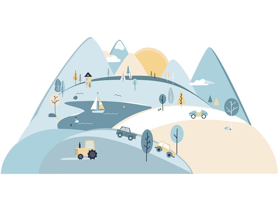 Pastelowe Love Nálepka na zeď – barevné hory Velikost: S, barva, velikost: blankytná