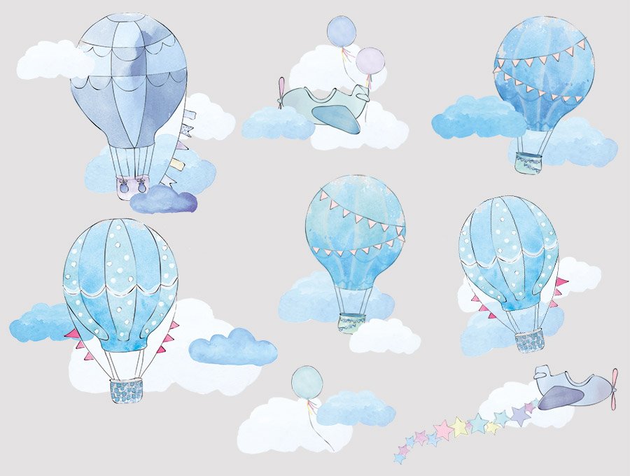 Pastelowe Love Nálepka na zeď – modré balóny