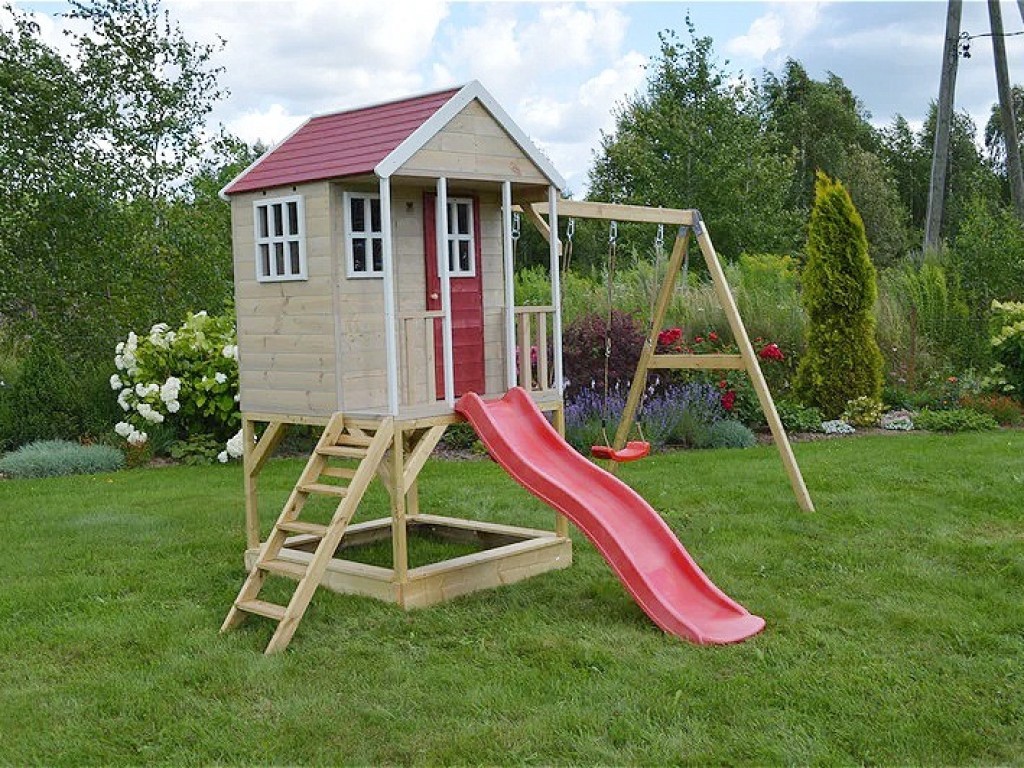 Wendi Toys Dětský zahradní domek se 2 houpačkami, skluzavkou i pískovištěm
