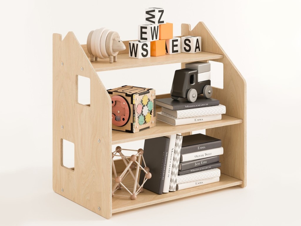 BusyKids Dětská knihovna a regál Domeček