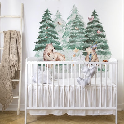 Yokodesign Nálepka na zeď – zvířátka, usínání v lese s medvědy Velikost: maxi – XL