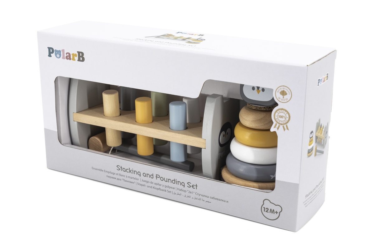 PolarB Dřevěná zatloukačka a pyramida-tučňák