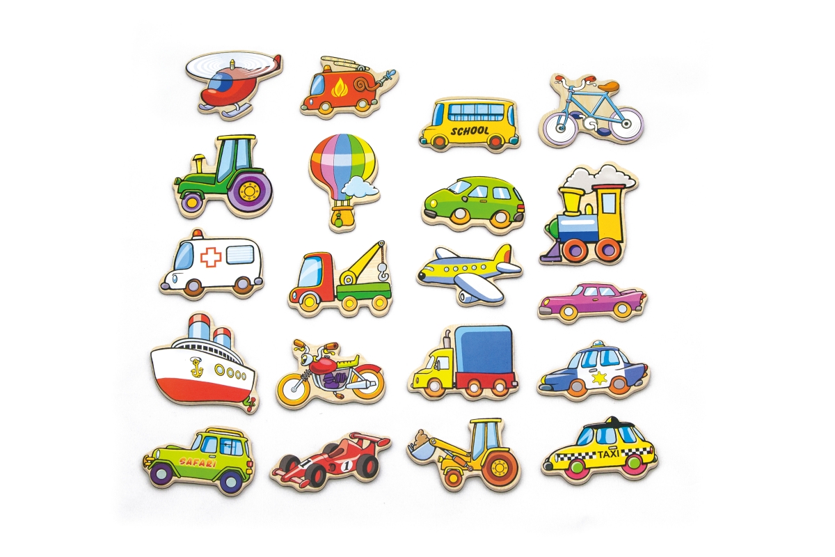 VIGA Dřevěné magnety 20 ks – dopravní prostředky