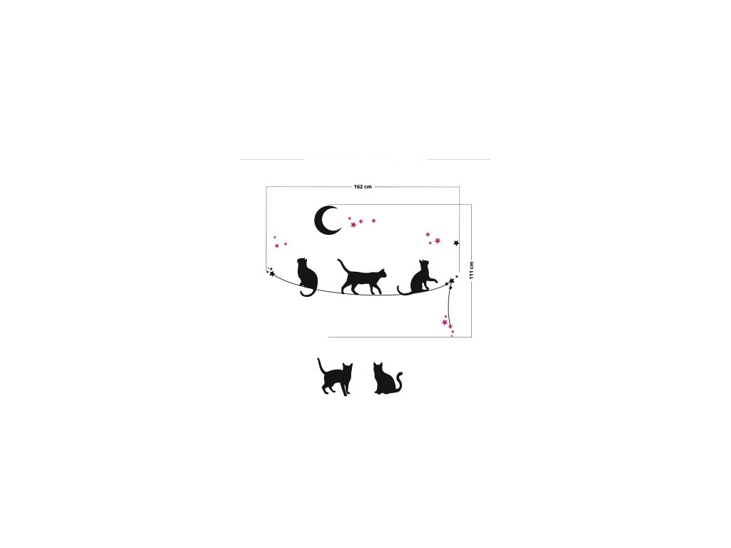 Yokodesign Nástěnná samolepka – stínové obrázky – kočky na laně barva kočky: šedá, barva doplňky: lila