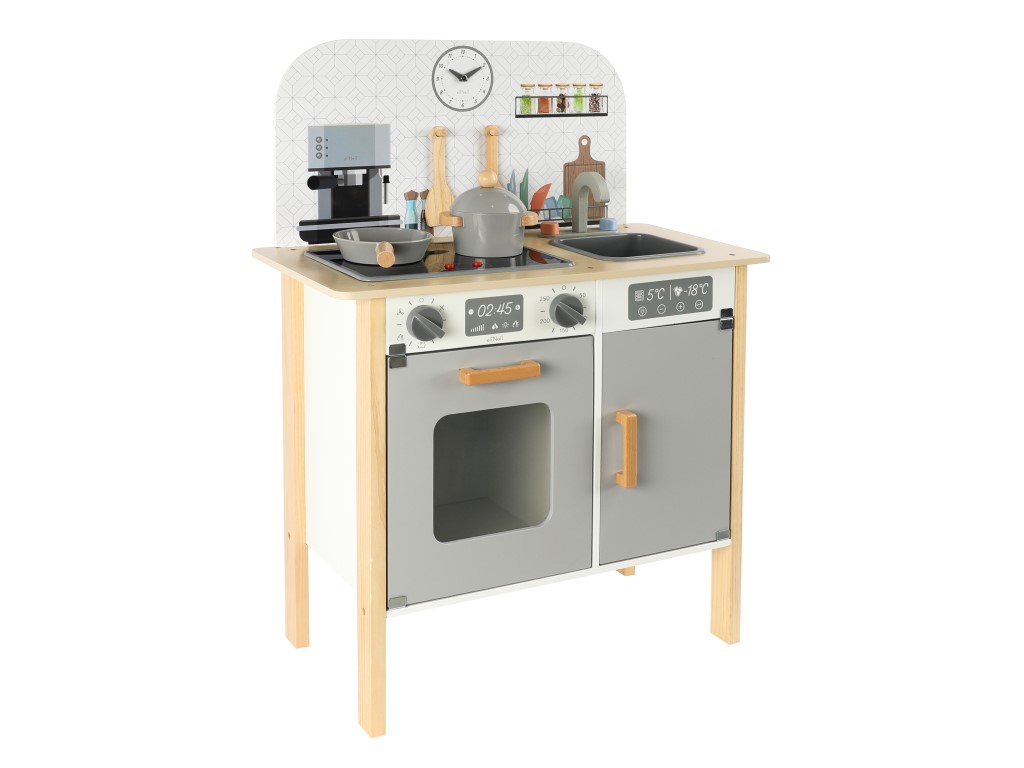 eliNeli Dětská dřevěná kuchyňka Classic s rozšířeným příslušenstvím + textilní set ZDARMA