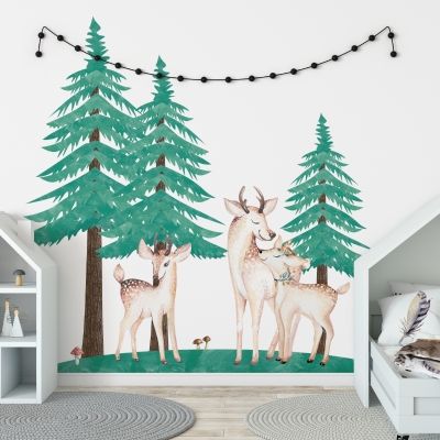 Yokodesign Nálepka na zeď – Lesní království – Jelen s mláďátkem