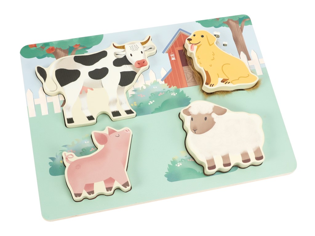 eliNeli Dřevěné dotykové vkládací puzzle pro děti – Farma