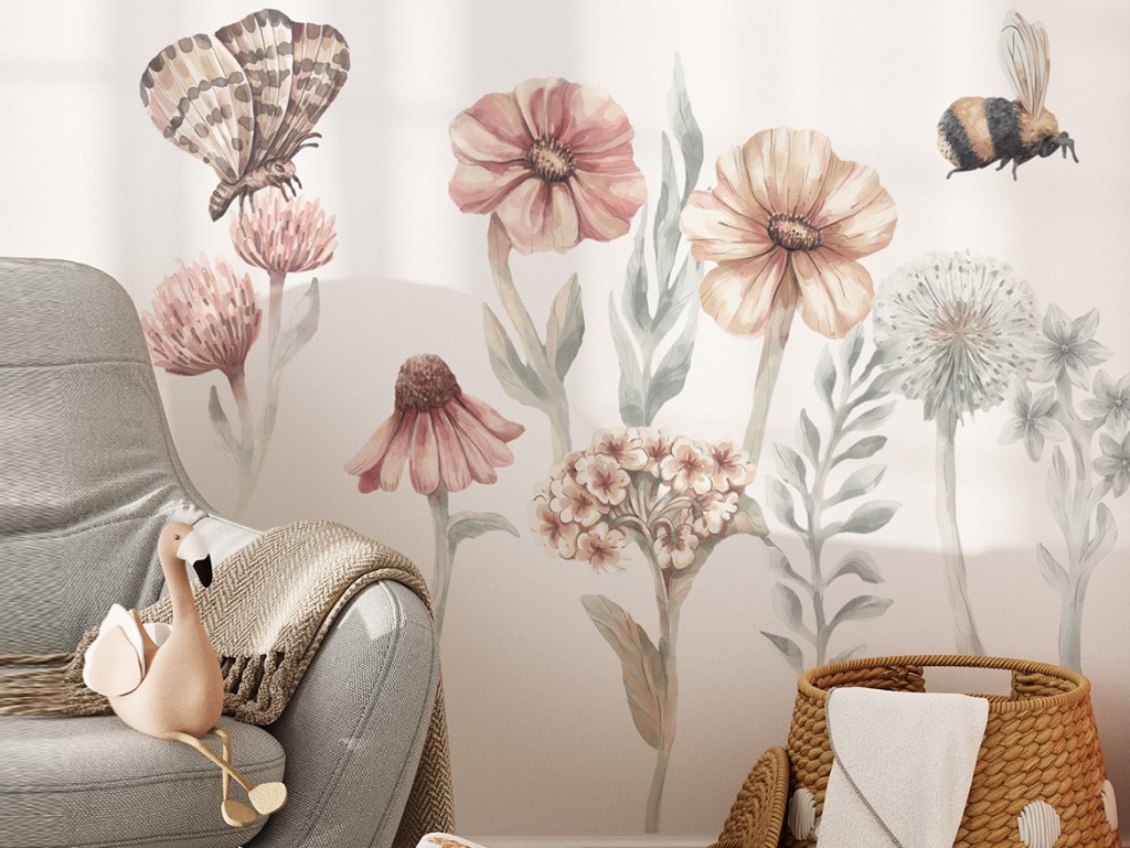 Pastelowe Love Nálepka na zeď – Divoké květy set I