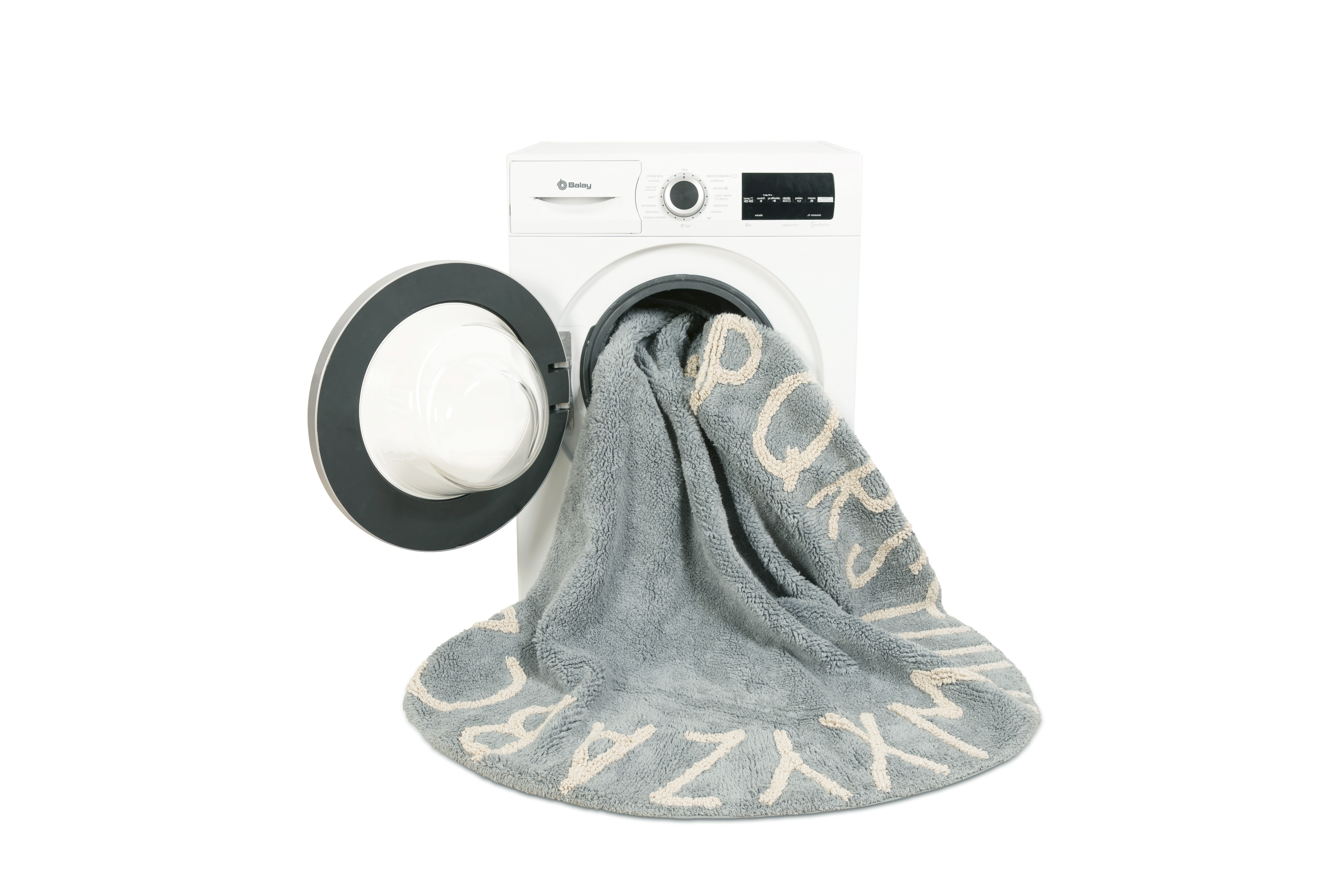 Lorena Canals Dětský kulatý koberec Abeceda – modrý