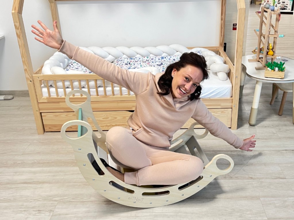 eliNeli Dřevěná montessori houpačka 100 cm 5v1 max – pastel