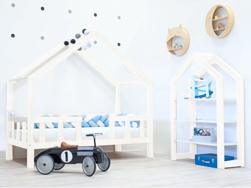 ELIS DESIGN Domečková postel dominant se zábranou premium bílá, rozměr 100 x 180 cm, s nožičkami, bez šuplíku - BAZAR