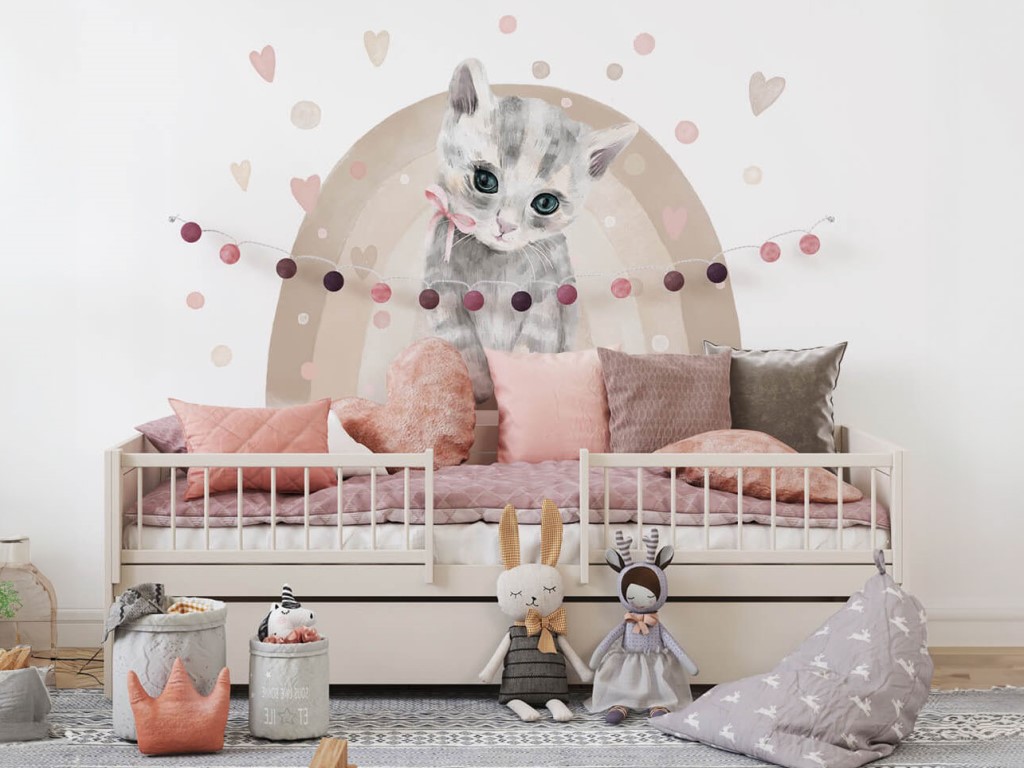 Pastelowe Love Samolepka na zeď – Koťátko