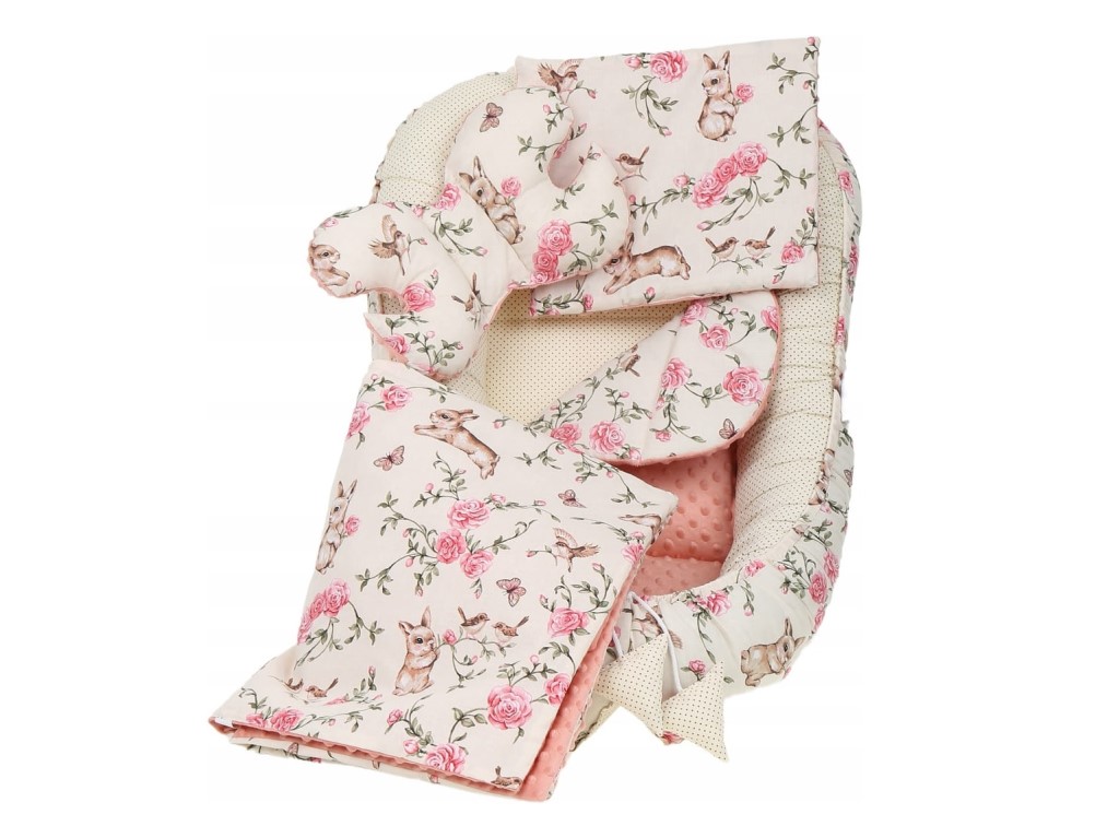 eliNeli Set do postýlky – 7dílná sada Zajíček a růže