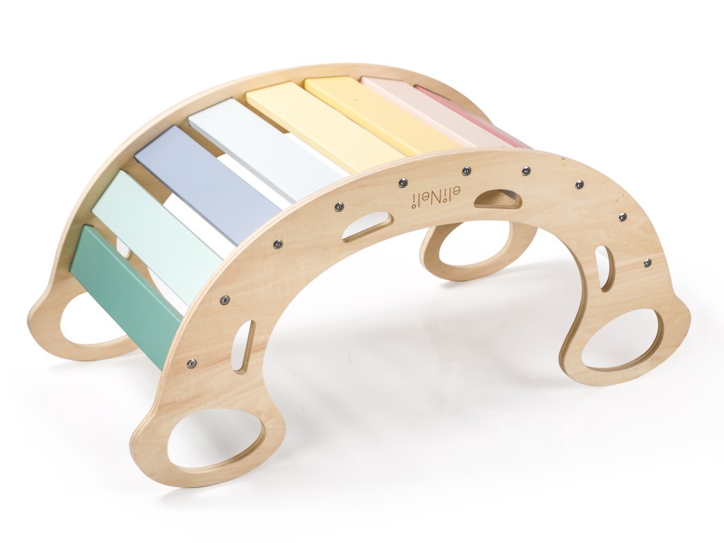 eliNeli Dřevěná montessori houpačka 5v1 s prknem 2v1 – set pastel – BAZAR