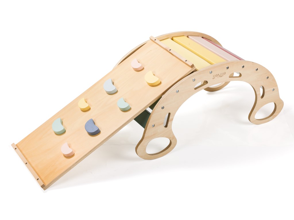 eliNeli Dřevěná montessori houpačka 5v1 s prknem 2v1 - set pastel - BAZAR
