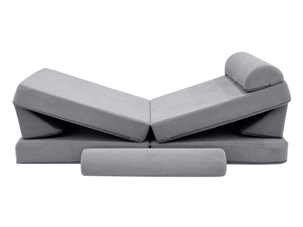 eliNeli Dětská šedá pohovka a bunkr – manšestr