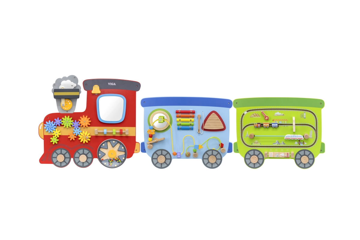 VIGA Dřevěná nástěnná hra vláček