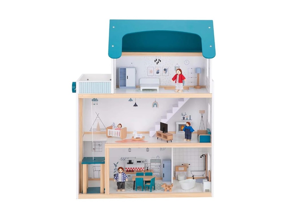 BusyKids Dřevěný domeček pro panenky s vybavením