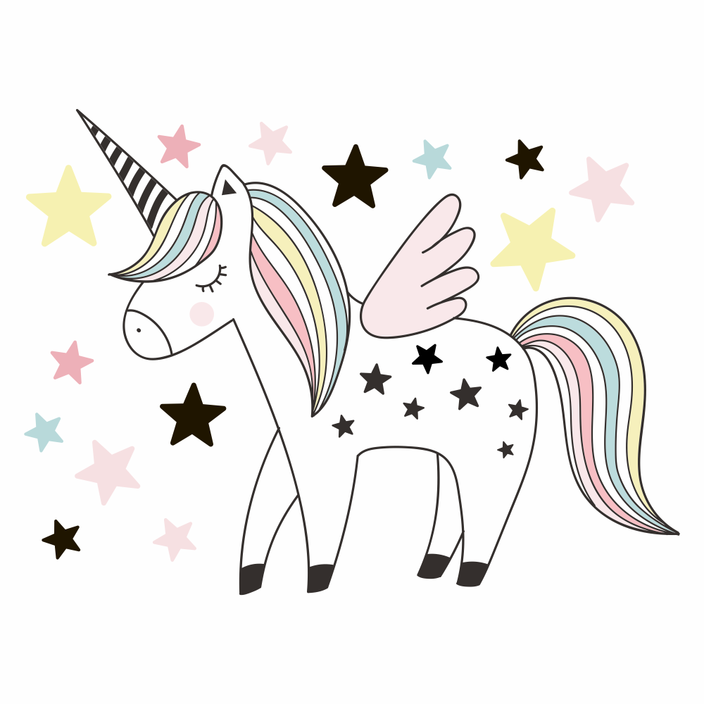 DEKORACJAN Samolepka na zeď – jednorožec s hvězdami Velikost: L