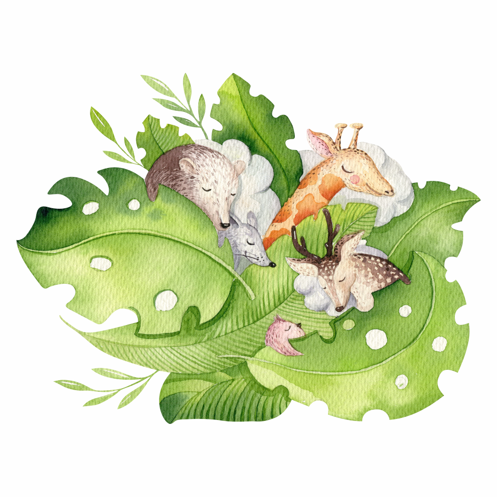 DEKORACJAN Samolepka na zeď – skupinka spících zvířátek Velikost: L