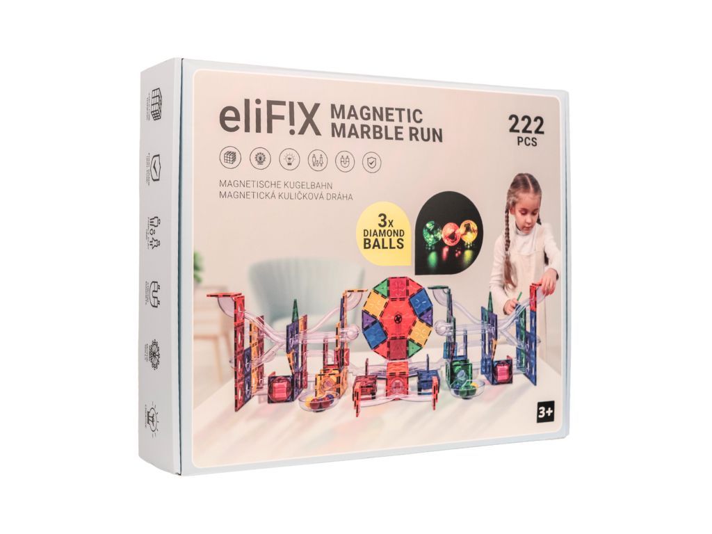 eliNeli Magnetická stavebnice EliFix fresh - kuličková dráha 222 ks + svítící kuličky