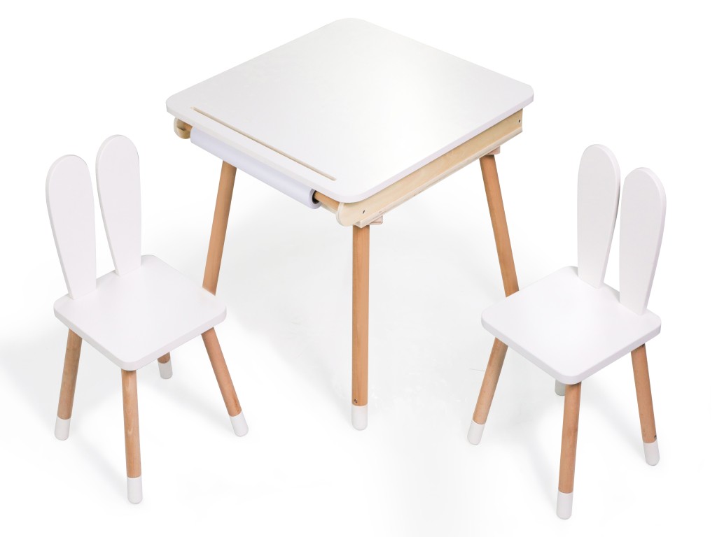 ELIS DESIGN Dětský rostoucí set – kreslící stolek a 2 židličky s oušky
