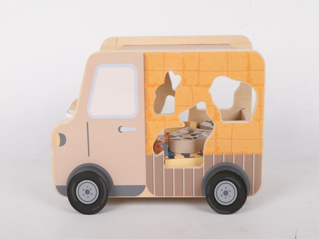 eliNeli Dřevěné autíčko 2v1 se zvířátky – Jeep + vkládačka