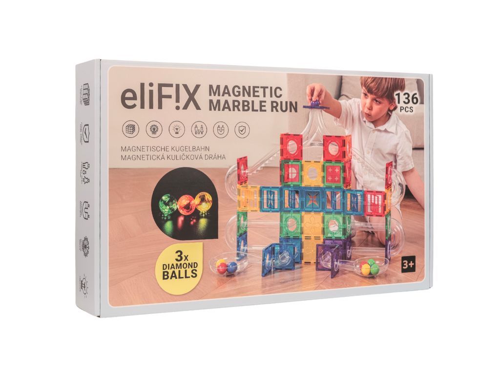 eliNeli Magnetická stavebnice EliFix fresh - kuličková dráha 136 ks + svítící kuličky - BAZAR