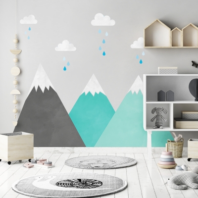 Yokodesign Nálepka na zeď - hory pod mraky -mátové velikost L - BAZAR