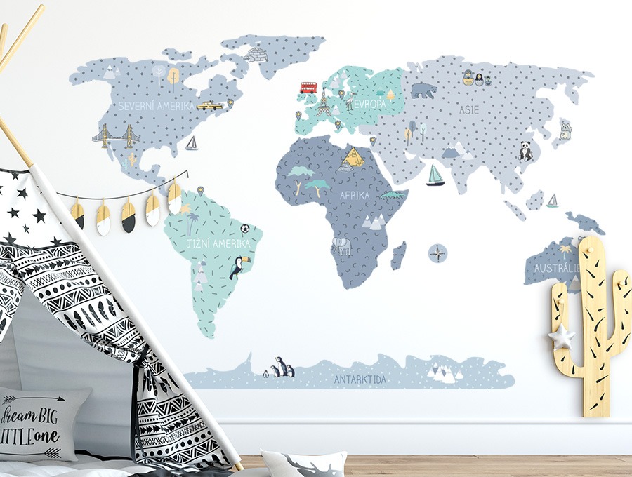 ELIS DESIGN KOPKO MAPA SVĚTA samolepka na zeď