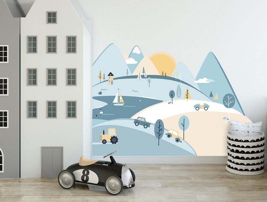 Pastelowe Love Nálepka na zeď - barevné hory, velikost L, blankytná - BAZAR