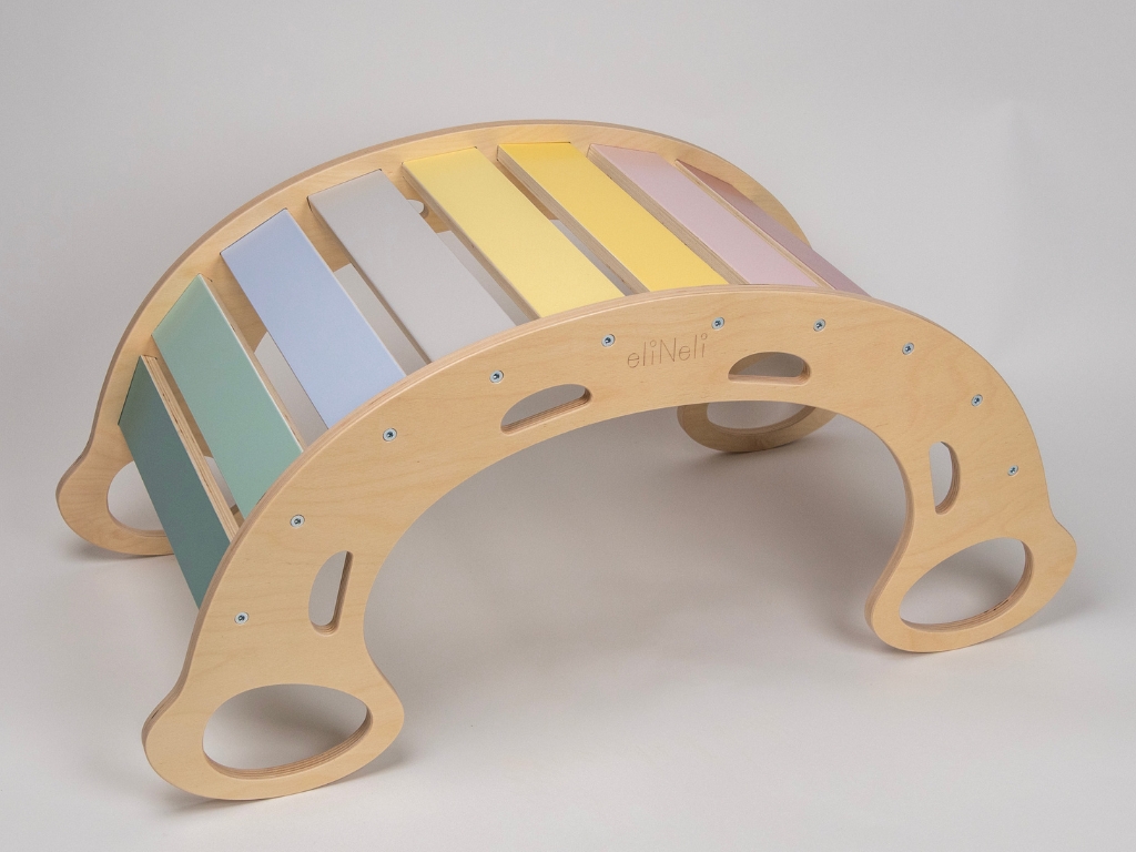 eliNeli Dřevěná montessori houpačka PRO 5v1 set s prknem 2v1 pastel - BAZAR (obrázek 4)