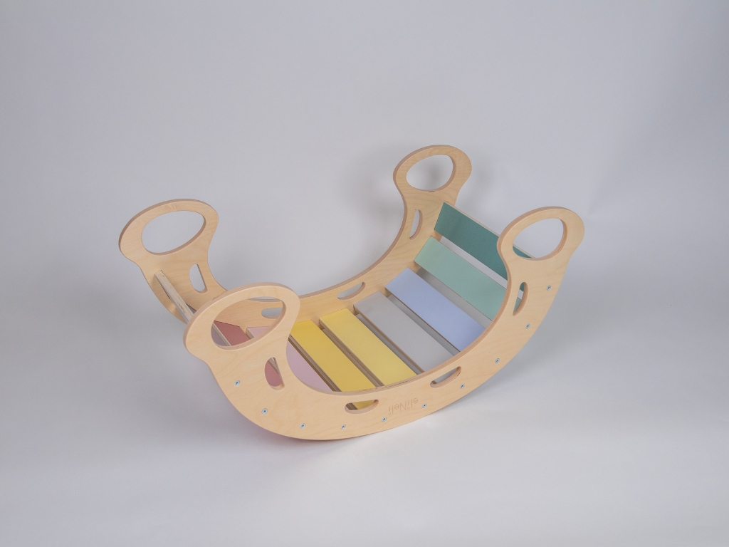 eliNeli Dřevěná montessori houpačka PRO 5v1 set s prknem 2v1 pastel - BAZAR (obrázek 5)